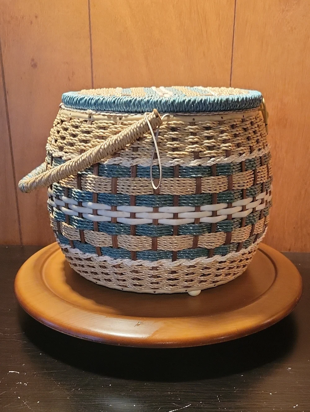 Woven Sewing Basket with Teal Accents - Home Accents